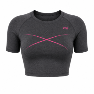 Custom women's gym crop top short sleeve crew neck compression fit with sublimated design manufactured by PCG Sportswear
