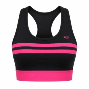 Custom women's gym high-support racerback sports bra with sublimated team design manufactured by PCG Sportswear