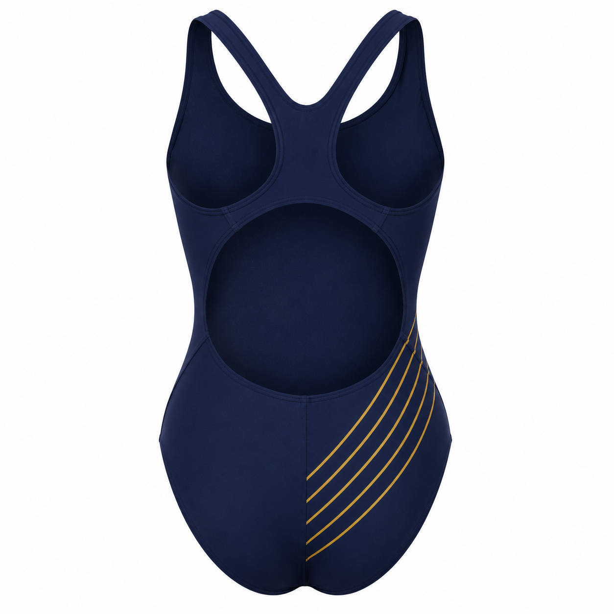 Custom women's one-piece racing swimsuit racerback with sublimated team design manufactured by PCG Sportswear