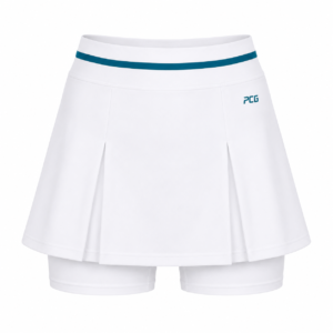 Custom women's tennis skort A-line design with built-in compression liner manufactured by PCG Sportswear