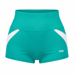Custom women's track spandex compression shorts high-waist with sublimated team colors manufactured by PCG Sportswear