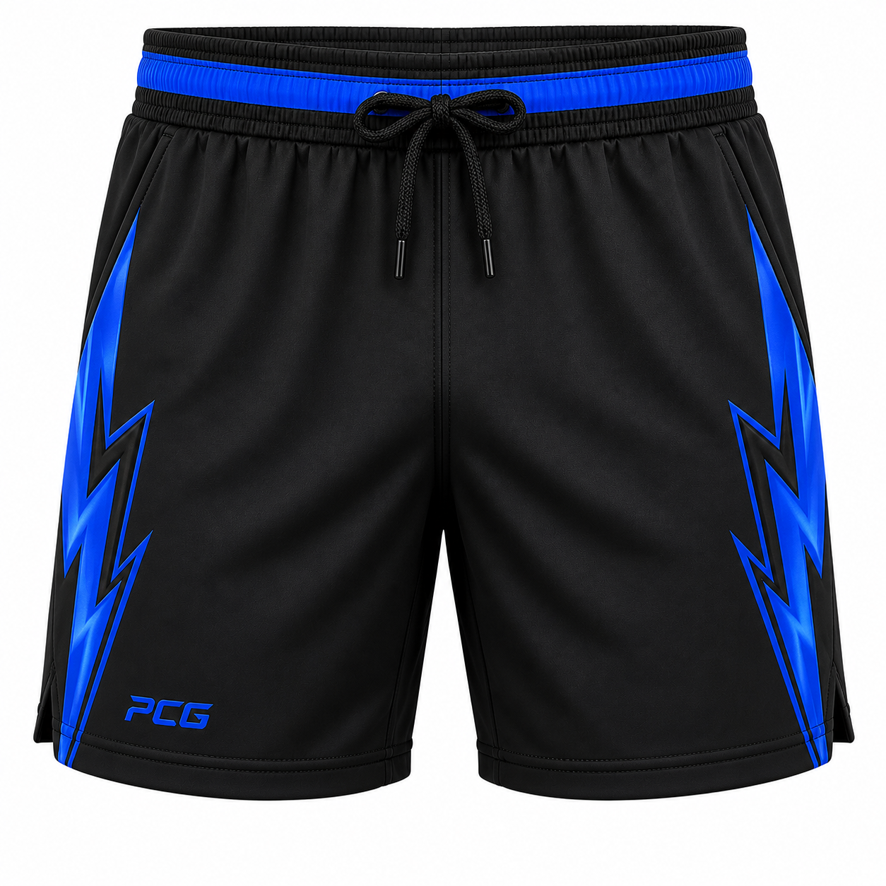 Custom wrestling training shorts with sublimated side graphic panels manufactured by PCG Sportswear