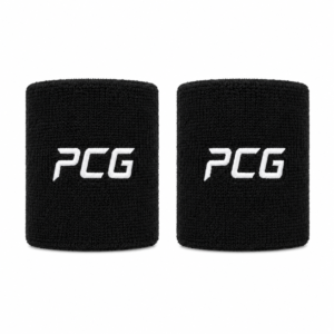 Custom athletic wristbands and sweatband set with team branding manufactured by PCG Sportswear